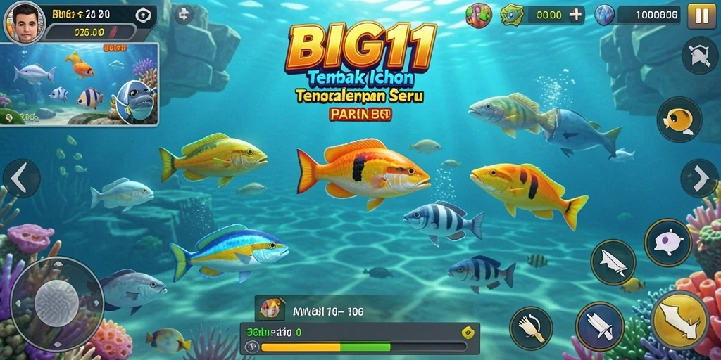 Screenshot gameplay yang seru dalam <strong>BIG11</strong> menunjukkan aksi menembak ikan.