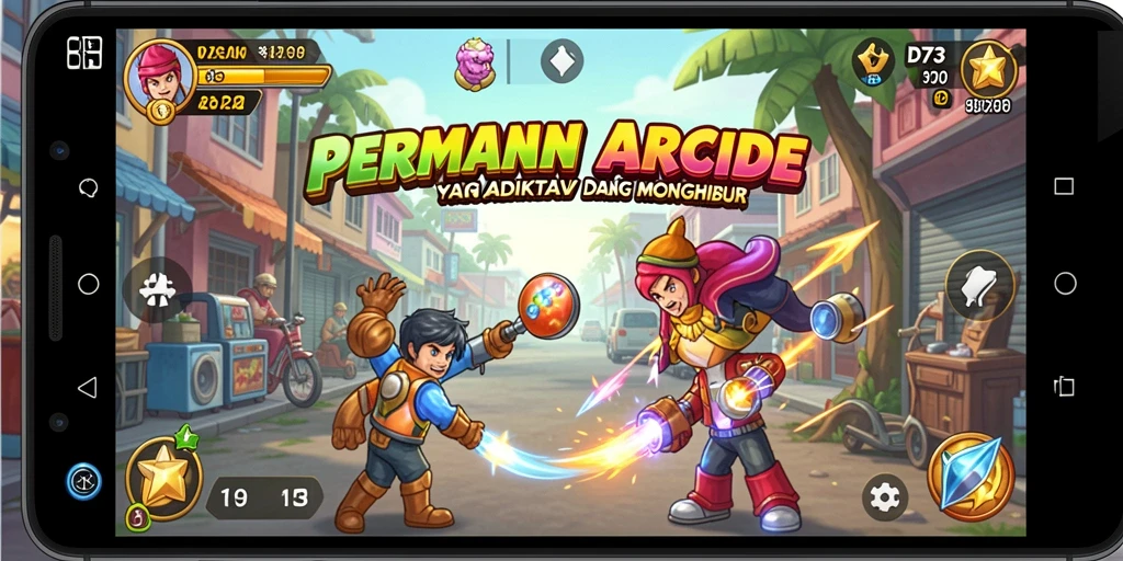 Screenshot utama D73 menampilkan aksi cepat dalam permainan Arcade yang seru.