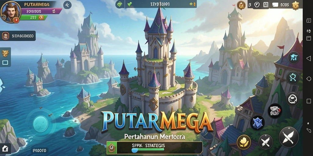 Gameplay PUTARMEGA yang intens dengan berbagai menara dan musuh.