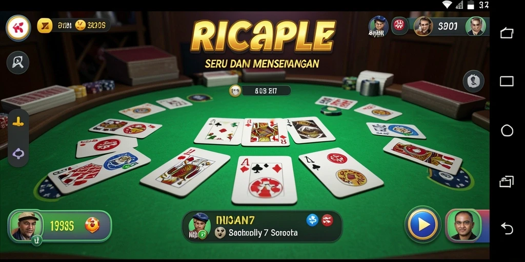 Tampilan gameplay seru RICH7 dengan mobilisasi kartu Gaple.