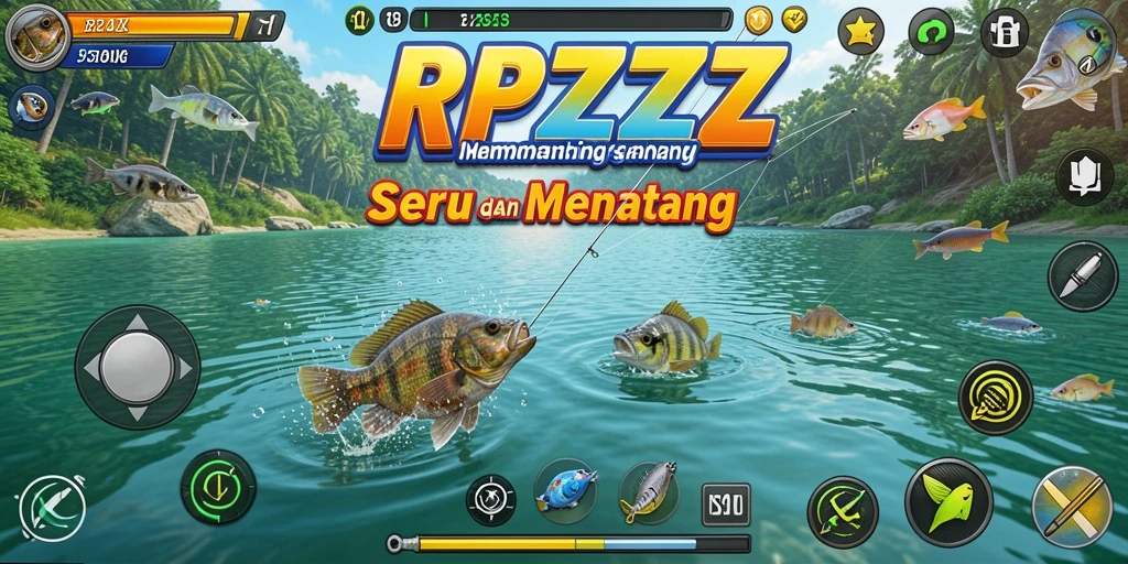 Screenshot menampilkan gameplay memancing yang realistis dan seru.