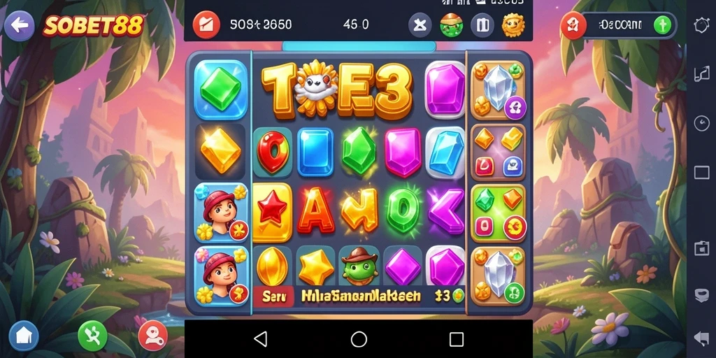 Tampilan gameplay seru SOBET88 dengan tantangan Match-3 yang menarik.