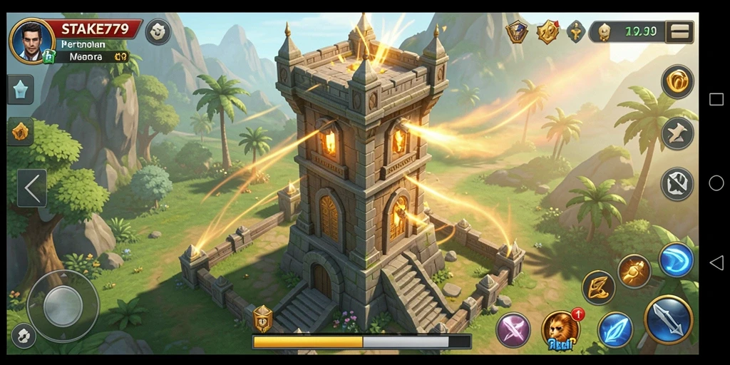 Tampilan gameplay menarik dari STAKE779 menunjukkan strategi Tower Defense.