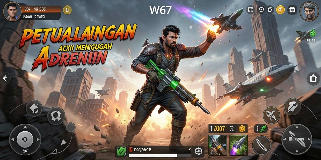 Gameplay W67 yang penuh aksi dan keseruan di setiap level.