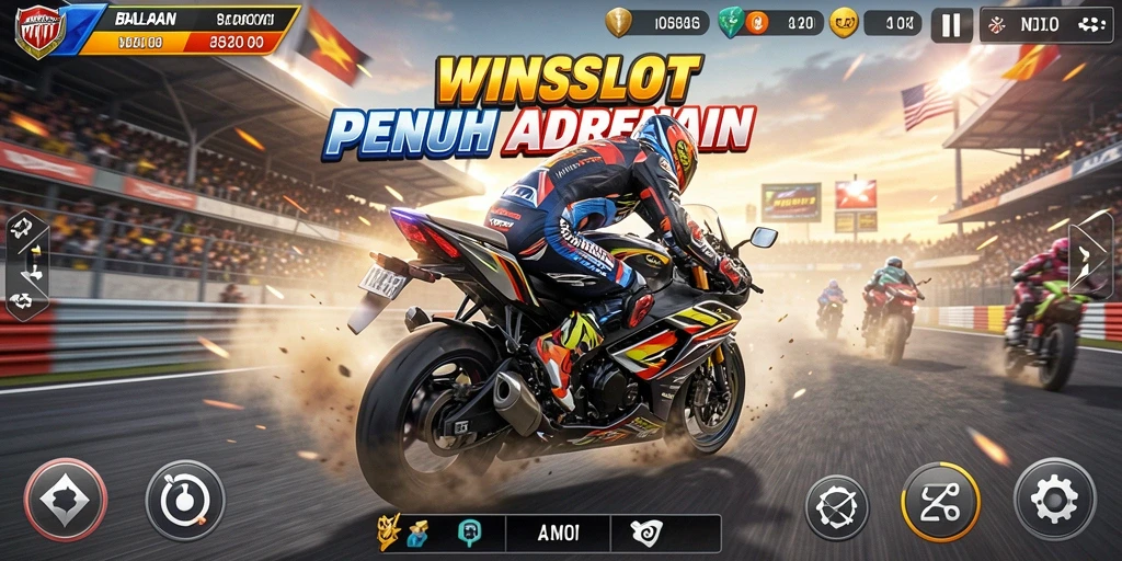 Tampilan gameplay menegangkan dari WINSLOT dengan balapan motor yang cepat.